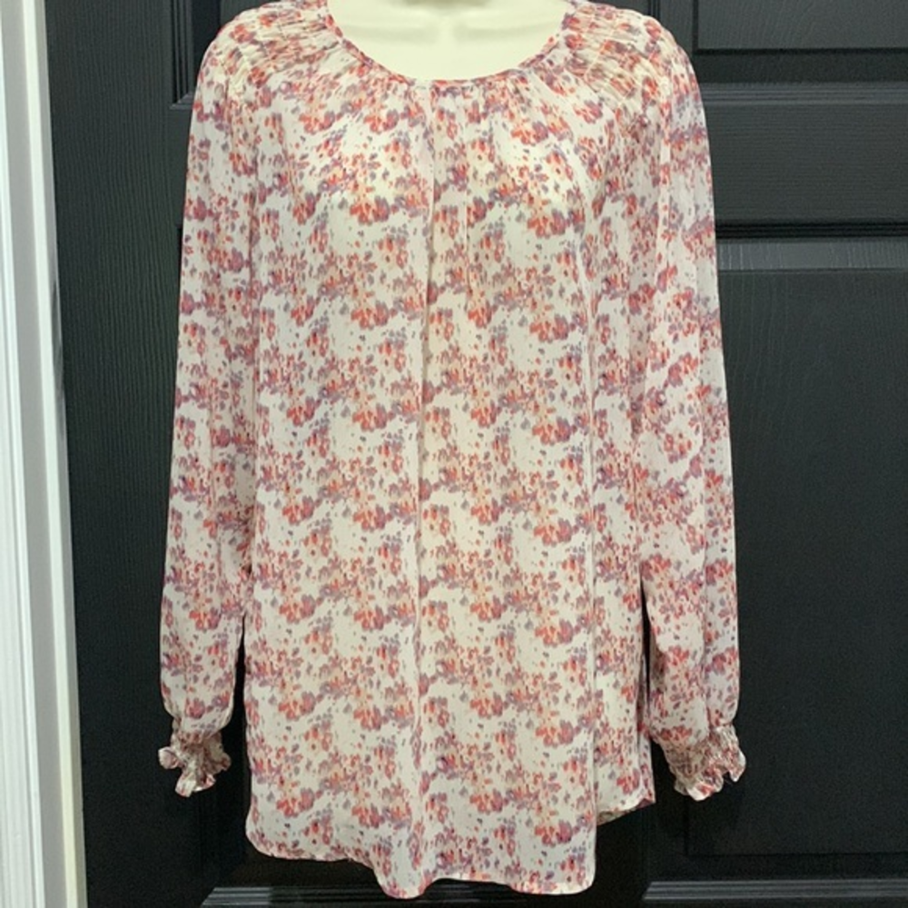 Cottagecore Sheer long‎ sleeve blouse with floral print Violet and Claire XL